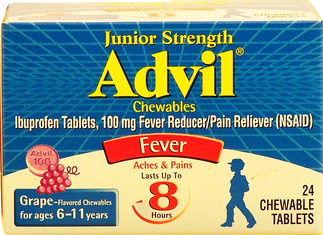 Advil Junior Strength ibuprofen tablets, 100-mg, grape flavored chewable tablets Full-Size Picture